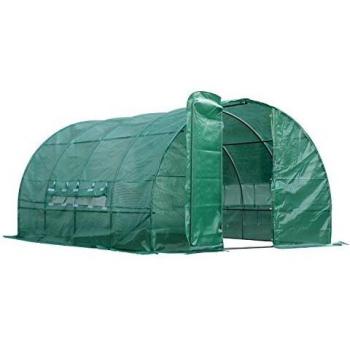 Serre Tunnel de Jardin Outsunny 12 m² – Structure en Acier Galvanisé Ø 2,5 cm, PE 140 g/m², Portes et Fenêtres Vertes
