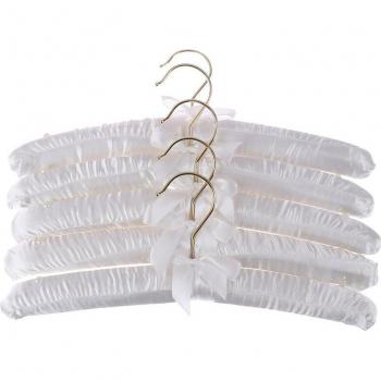 5Pcs 38cm Beige/White Satin Padded Coat Hangers Gold Hook