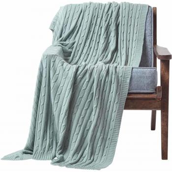 Cotton Cable Knit Throw Duck Egg Blue, 150 x 200 cm