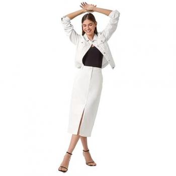 White Cotton-Blend Denim Split-Midi Skirt – UK 20 (Roman)