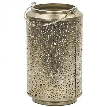 Laterne Gold Eisen mit Lochmuster und Henkel 25 cm Vintage Look Wohnaccessoires Dekoartikel Tischdekoration