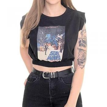 Star Wars Japanese Logo Crop Top - Black - XL - 100% Cotton Jersey