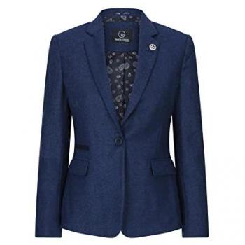 Navy 1920s Wsn Herringbone Tweed Blazer for Women