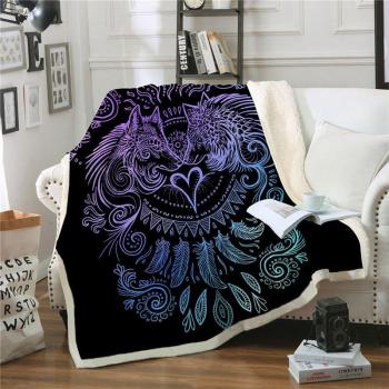 Wolves Heart Boho Tribal Fleece Throw Blanket