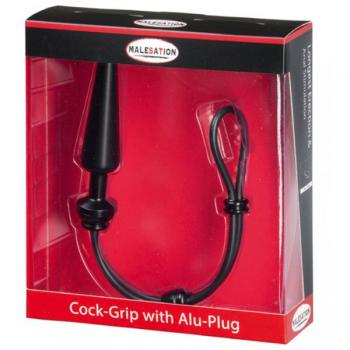 Malesation Mittlerer Cockring mit Alu-Plug, schwarz
