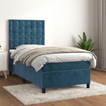 JINLEFU Giroletto a Molle con Materasso Blu Scuro 90x200 cm in Velluto