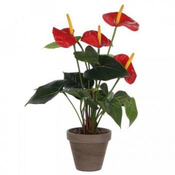 Kunstplant Anthurium, groen, rood