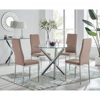 Selina Round Glass Dining Table with Milan Chair Set