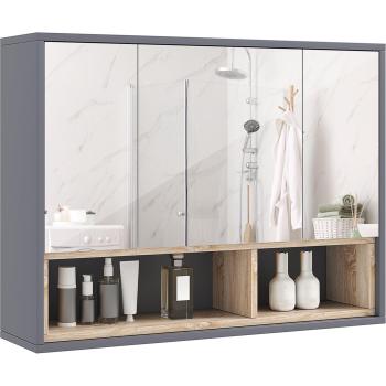 Armadietto bagno 80×20×60 cm con specchio e 8 vani – grigio