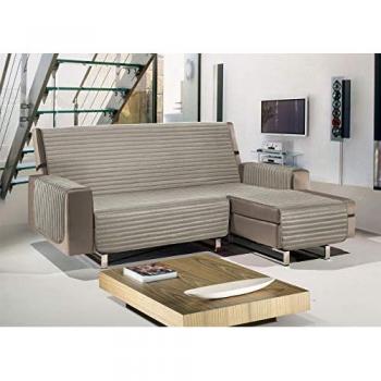 Copridivano Con Penisola Sofà Cover Trapuntato Antimacchia Double Face 290cm Tortora