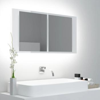VidaXL LED-Bad-Spiegelschrank Hochglanz-Weiß 90x12x45 cm Acryl
