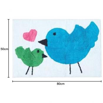 Cotton Tufted Washable Blue Green Birds Pink Heart Kids Rug - Homescapes