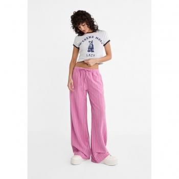Stradivarius Petite Relaxed Linen Blend Trousers – Pink – Size L