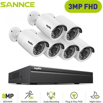 Cámara de Seguridad Inteligente 8 Canales 3MP HD – Kit Remoto Sannce