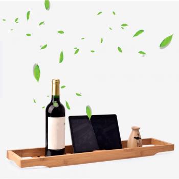 Bamboo Bathtub Caddy Tray with Wine and Tablet Holder