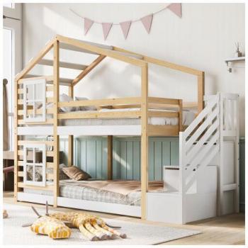 Minkurow Letto Castello per Bambini 90x200 cm – Stile Casa sull'Albero, Con Cassetta e Sicurezza