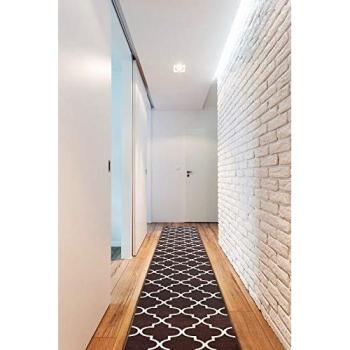 Alfombra corredor reforzada con goma, patrón trébol marroquí marrón