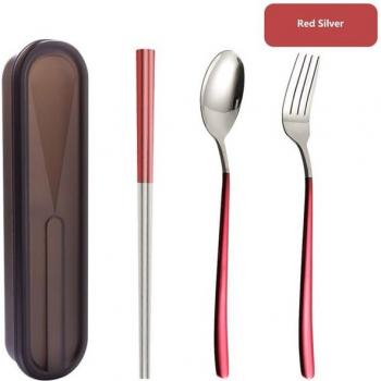 304 Stainless Steel Foldable Gold Chopsticks Spoon Fork Set