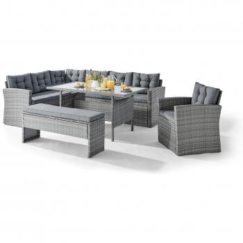 FurnitureboxUK MARBELLA 9 Seat PE Rattan Outdoor Patio Garden Sofa And Tressel Dining Table Set With Water Resistant Cover