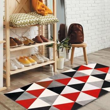 GEO SCANDI - Tapis doux motifs triangles 80 x 150 cm Rouge