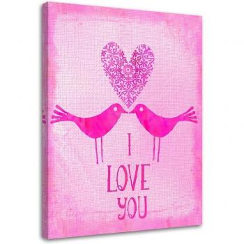 LoveBirds Pink Canvas Print, 40x60 – Two Birds on Pink