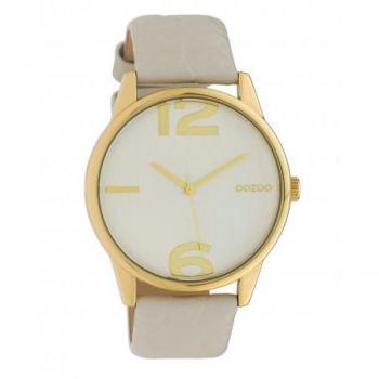 OOZOO Dames Horloge Lichtgrijze Croco Leren Band