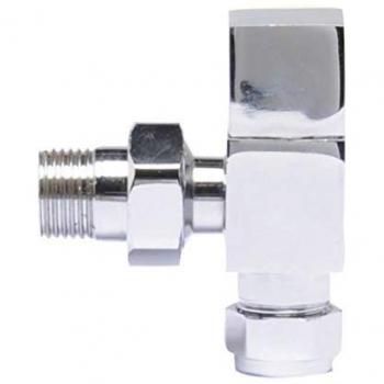 Nuie Square Angled Radiator Valves - Chrome - Metal - 25mm x 75mm x 65mm