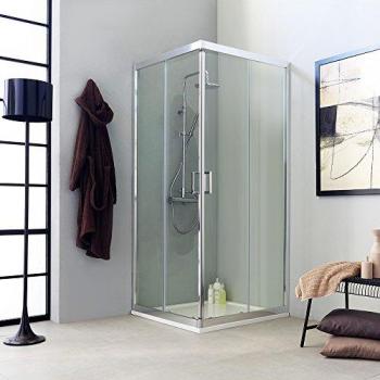 Paroi de douche en verre transparent carrée 80x80 à porte coulissante design contemporain