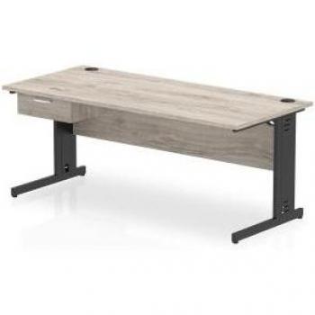Impulse 1800x800mm Grey Oak Office Desk with Black Cable Management