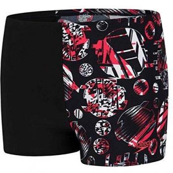 Speedo Glitchamp Allover 1 Jambe Aquashort Slips de Bain Fille, Multicolore (Noir/Rouge Lava/Blanc), 5/6 ans