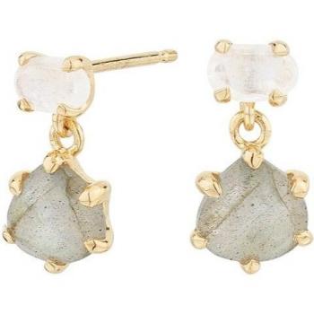 Pendientes con caída de plata y baño de oro piedra luna y labradorita