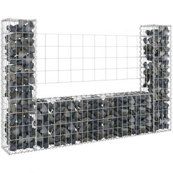 U-shaped Gabion Basket with 2 Iron Posts from VidaXL, Size: 140x20x100 cm
