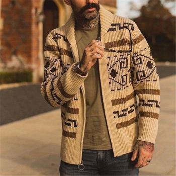 Winter Casual Slim Fit Men's Cardigan Sweater with Horns
