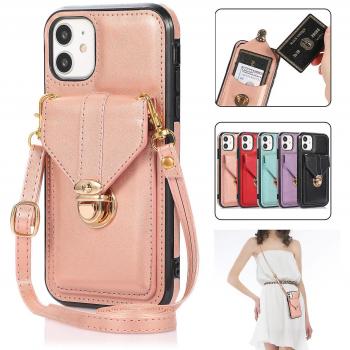 Funda Crossbody de Cuero Rojo para iPhone 12 Mini