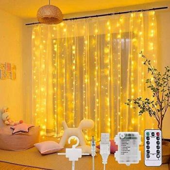 00 LED Fairy String Lights - 3M Curtain Lights with 8 Modes USB & Battery Powered for Bedroom Party Garden Decoration