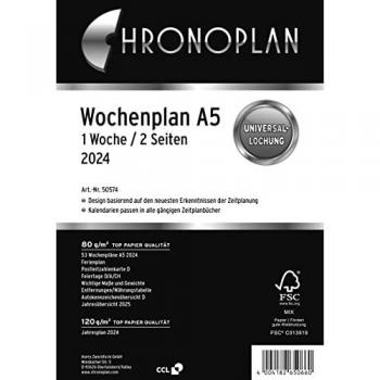 Avery Zweckform Chronoplan A5 Wochenplan 2024 - 1 Woche/2 Seiten horizontal