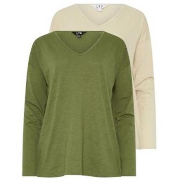 T-shirt Vert Tall Sally Col V 100% Coton