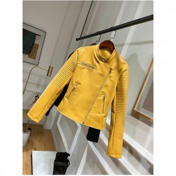 Fitaylor Yellow Faux Leather Long Sleeve Jacket