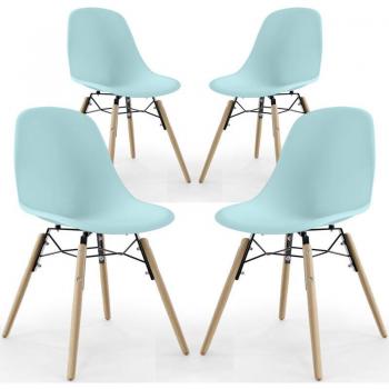 Sedia da Pranzo Skögur Pastel Blue 4 pezzi – Design Scandinavo, Gambe in Legno e Metallo