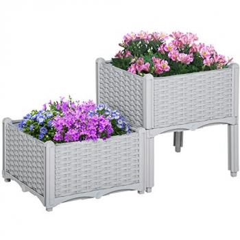 Juego de maceteros exteriores OutSunny gris 40x40x44