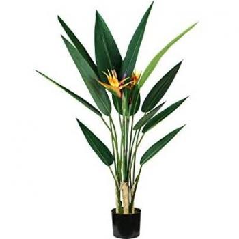 Pianta Artificiale Strelitzia con 12 Foglie e 2 Fiori - King Collection