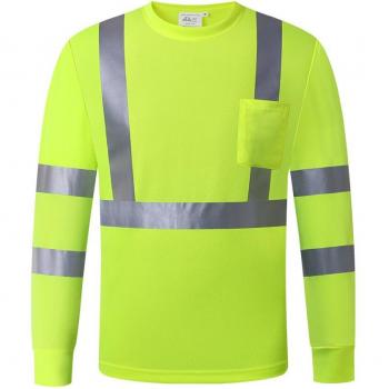 ANSI Class 3 High Visibility Long Sleeve Reflective Safety T-Shirt - Fluorescent Yellow