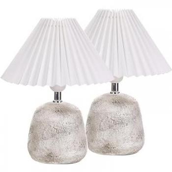 Set di 2 lampade da tavolo in ceramica Lampada da comodino Paralume a cupola plissettato Grigio e bianco Zeyi