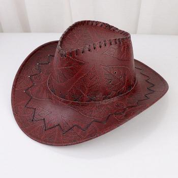 Gorro de cowboy para mujer de PU, diseño occidental, hojas decorativas, color intenso, NZ0023