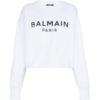 White Balmain Women's Logo Organic Cotton Sweatshirt (Size: M)