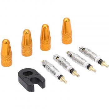 Bicycle Valve Core Repair Set - 4 Presta Valve Caps, 4 Valve Cores & Wrench