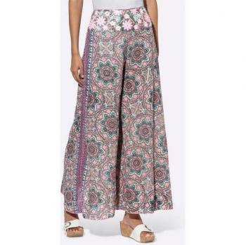 Pantalon broderie fleurs bois de rose bleu vert Linea Tesini 38