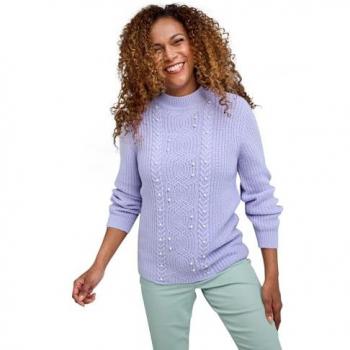 Decorative Pearl Trim Cable Knit Turtleneck Jumper