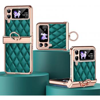Cuero PU “Verde Diamond” – Funda de Protección para Samsung Galaxy Z Flip 4 con Anillo‑T