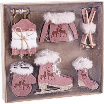 Set de 10 Colgantes de Madera Rosa - Reno Navideño